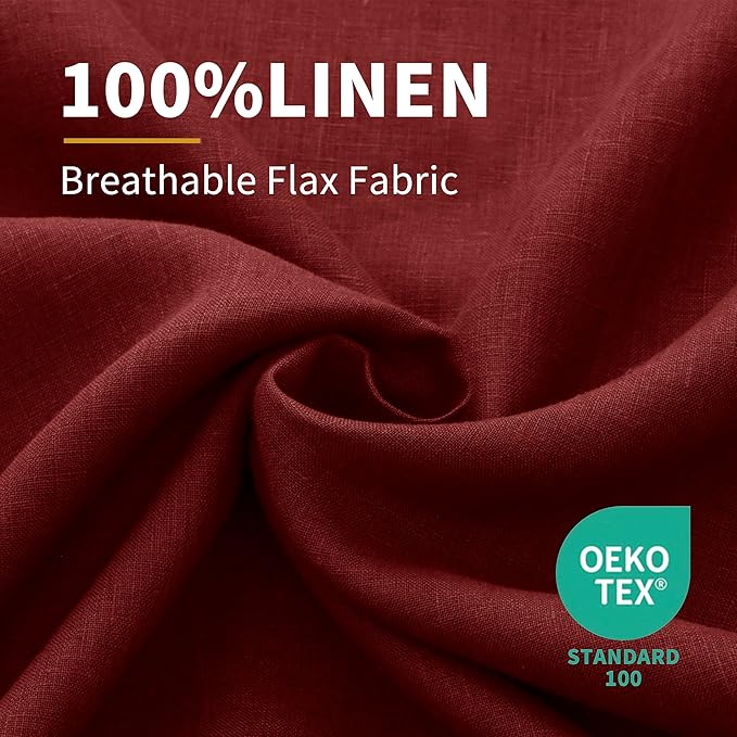 CHUFFED Linen Pillow Covers 2 Pack 100% Linen Pillow Cases, Breathable and Cooling Washed Pillow Shams with Zipper Closure for Bedding, 26x26 Inches,Christmas Red