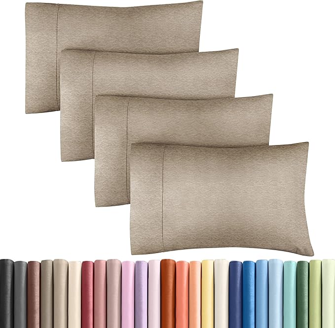 King Pillow Cases Set of 4 - Ultra Soft Hotel Quality Pillowcase Covers - Comfy, Cozy & Wrinkle Free - Shrinkage and Fade Resistant - Machine Washable Pillow Protectors - 4 Piece Set - Heathered Beige