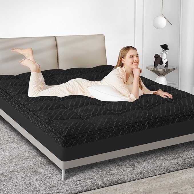 Dual Layer 3 Inch Memory Foam Mattress Topper Twin Size, 2 Inch Cooling Gel Memory Foam Plus 1 Inch Pillow Top Mattress Pad Cover, with 8-21 Inch Deep Pocket, Black