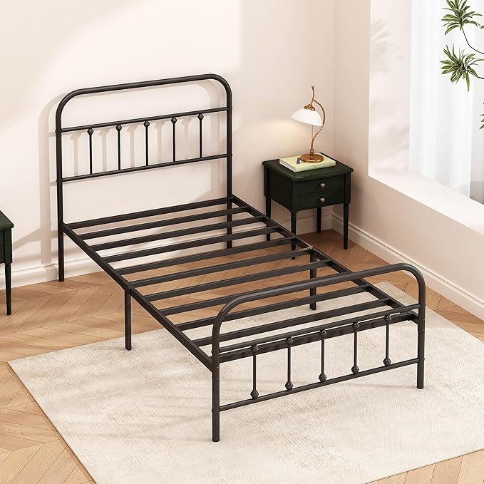 Kujielan Metal Bed Frame - Structurally Stable Heavy Duty Steel Slat Supported Twin Bed Frames,No Box Spring Needed for Easy Removal and Transport.