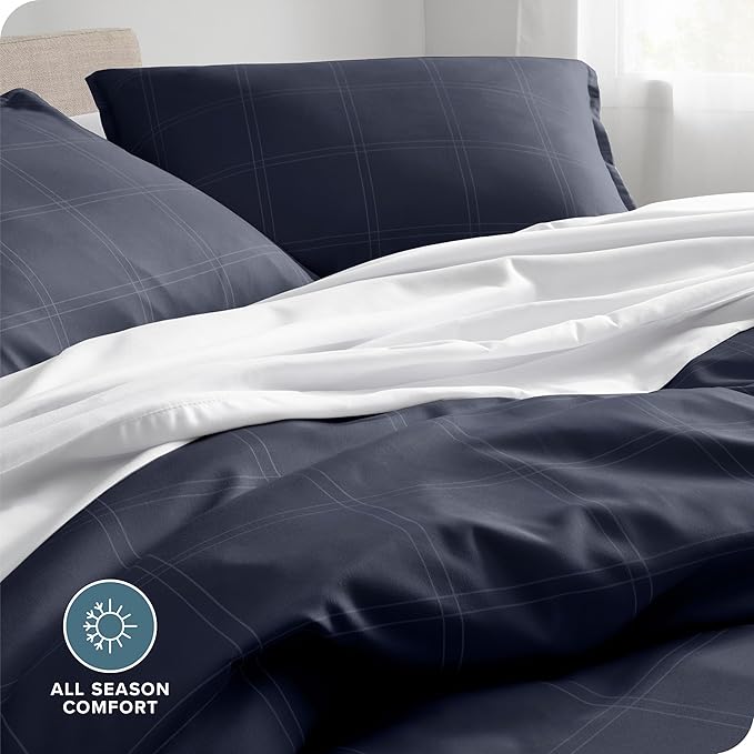 Bare Home Bedding Duvet Cover King Size - Premium 1800 Super Soft Collection - Lightweight, Cooling - Soft Breathable Bedding Duvet Cover (King, Modern Plaid - Midnight Blue/White)