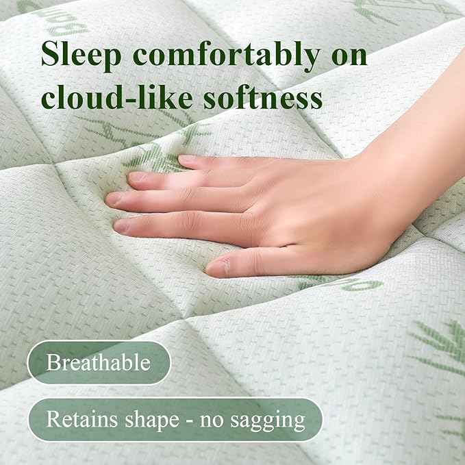 King Mattress Topper, Viscose Derived from Bamboo Thick Pillow Top Mattress Pad with Deep Pocket, Naturally Cooling for Hot Sleepers, Soft for Back Pain Relief, Premium Green