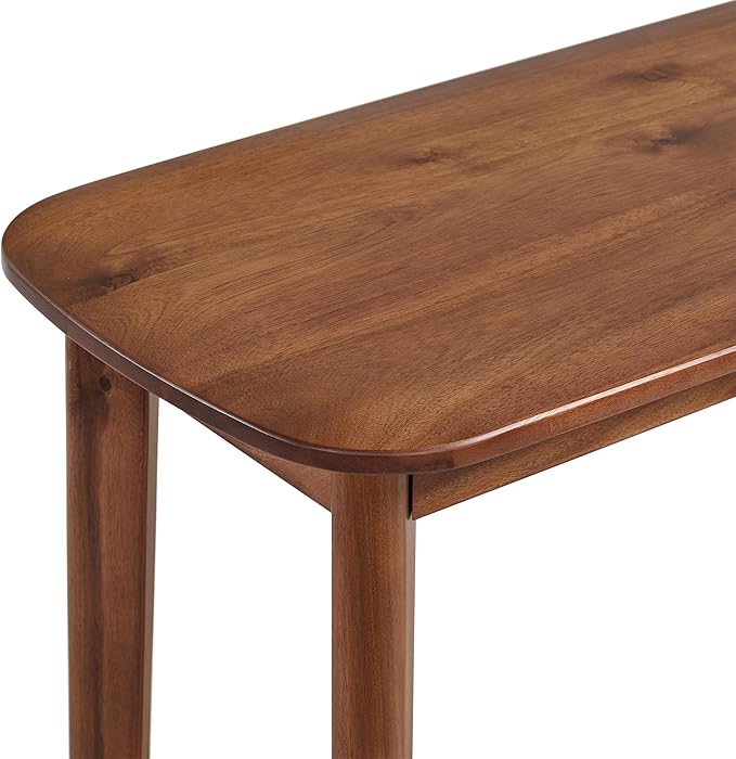 Alaterre Furniture Calais 48 Inch Solid Wood Entryway Table with Woven Storage Shelf – Mid Century Modern 2-Tier Sofa Table for Living Room, Hallway, or Foyer (Chestnut)