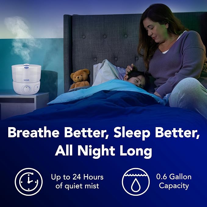 Vicks EasyCare Plus Top Fill Filter-Free Cool Mist Humidifier, Small Room–For Vapors 2 Ways –Works with Vicks VapoPads and VapoSteam, White
