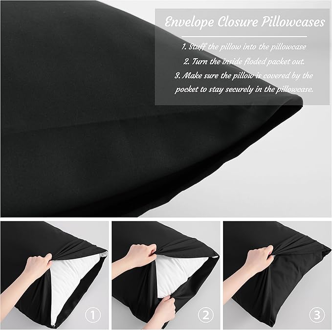 NTBAY King Pillow Cases Set of 2, 2 Pack Brushed Microfiber 20x36 Pillow Cases, Soft, Wrinkle, Fade, Stain Resistant Black Pillow Cases with Envelope Closure, 20x36 Inches, Black