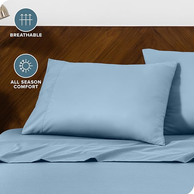 Bare Home Microfiber Pillow Cases - Standard Size Set of 2 - Cooling Pillowcases - Double Brushed - Easy Care - Envelope Closure (Standard Pillowcase Set of 2, Light Blue)