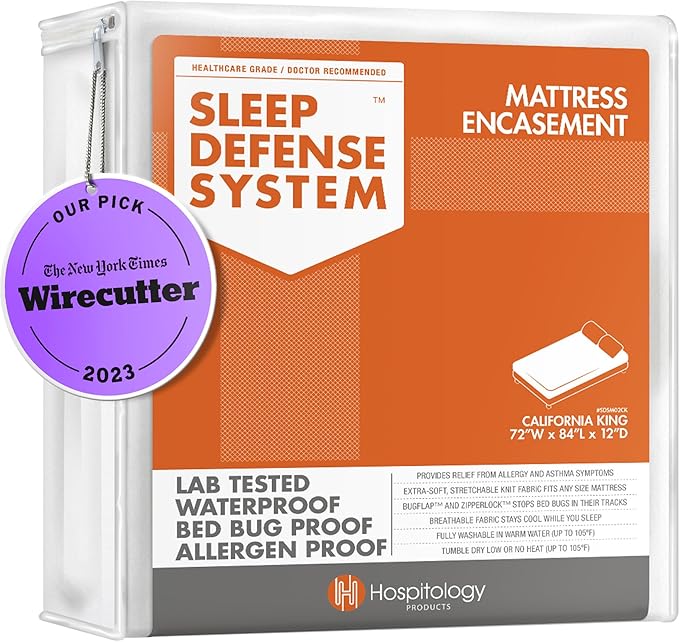 HOSPITOLOGY PRODUCTS Mattress Encasement - Zippered Bed Bug Dust Mite Proof Hypoallergenic - Sleep Defense System - California King - Waterproof - Stretchable - Standard 12" Depth - 72" W x 84" L