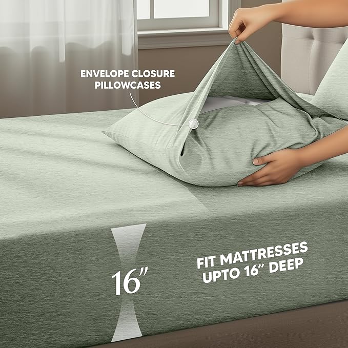 Utopia Bedding California King Size Sheet Set – 4 Piece Bed Sheets, Soft and Breathable Microfiber, Includes 1 Fitted Sheet, 1 Flat Sheet and 2 Pillowcases – Oeko Tex (Heather Sage)