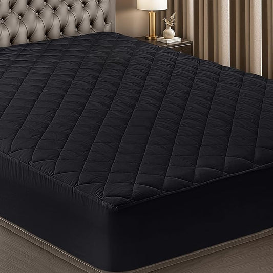 Utopia Bedding Quilted Fitted Mattress Pad, King Size, Elastic Fitted Mattress Topper Protector and Cover with Deep Pocket Stretches up to 16 Inches, Machine Washable (Black)