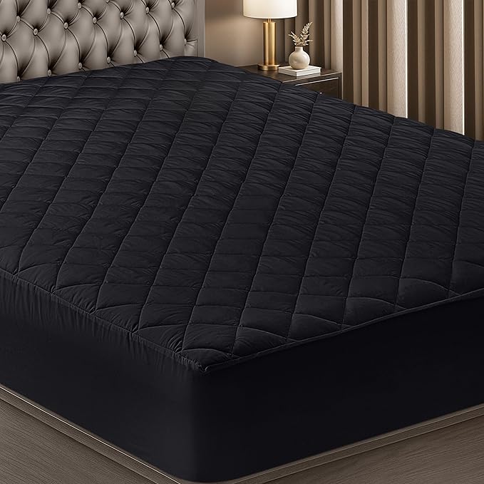 Utopia Bedding Quilted Fitted Mattress Pad, Twin Size, Elastic Fitted Mattress Topper Protector and Cover with Deep Pocket Stretches up to 16 Inches, Machine Washable (Black)