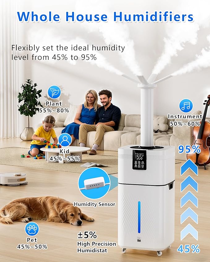 30L/7.93Gal Commercial Humidifier Large Room 4200 sq.ft, Whole House Humidifiers 3000ml/H Mist Output, Cool Mist Industrial Humidifiers for Home, Plants, Office, Warehouse, Greenhouse