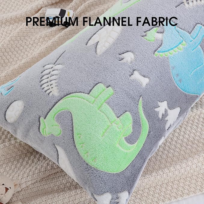 HOMBYS Glow in The Dark Body Pillow Cover, Soft Velvet Fluffy Bed Pillow Case, Fuzzy Long Pillowcase for Kids Boys Childern, Plush Decorative Throw Pillow Cover, 21x54 Inches, Green Grey