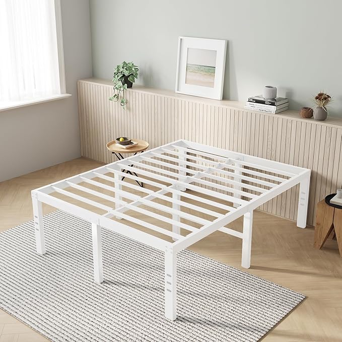 Novilla Queen Size Bed Frame, 18 Inch Metal Platform Bed Frame Queen Size with Storage Space Under Bed, Heavy Duty Steel Slat Support, Easy Assembly, No Box Spring Needed, White