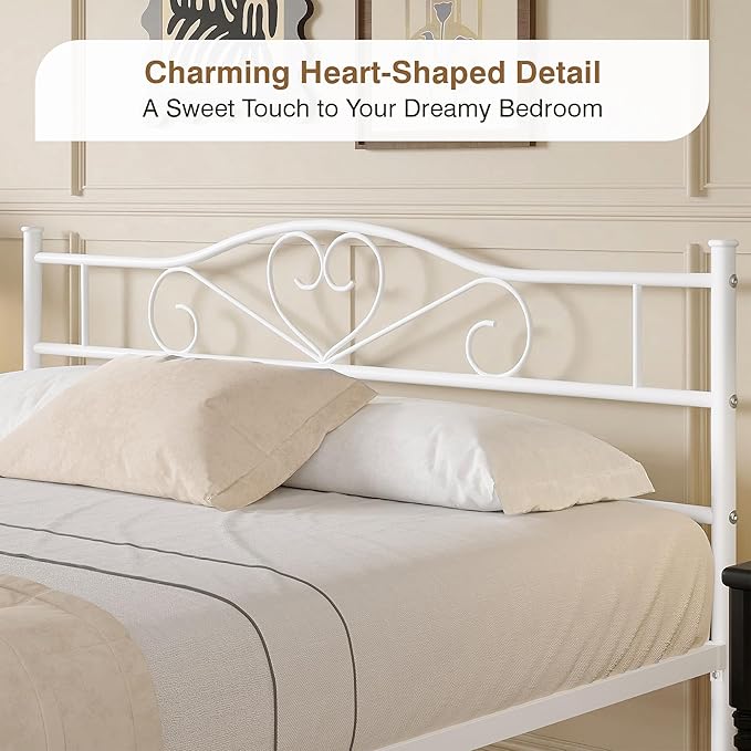 VECELO 14 Inch Full Size Metal Platform Bed Frame with Headboard and Footboard, Heavy Duty Mattress Foundation with Steel Slats Support, No Box Spring Needed, White