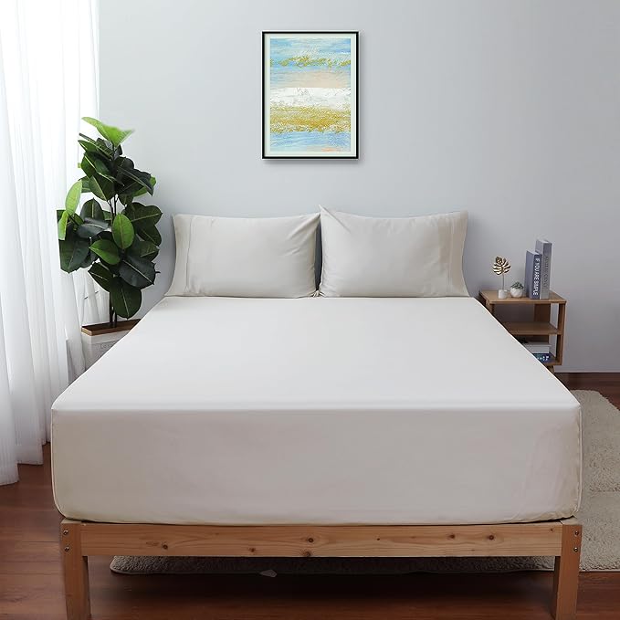 2-Pack Pure Cotton Fitted Sheet Queen Size, 600 Thread Count 16" Deep Pocket Egyptian Cotton Fitted Sheet (2pcs, Queen, Light Beige)
