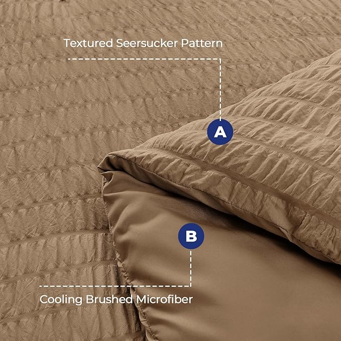 HYMOKEGE Brown King Size Comforter Set Seersucker 7 Pieces, All Season Luxury Bed in a Bag for Bedroom, Bedding Set with Comforter, Sheets, Pillowcases & Shams