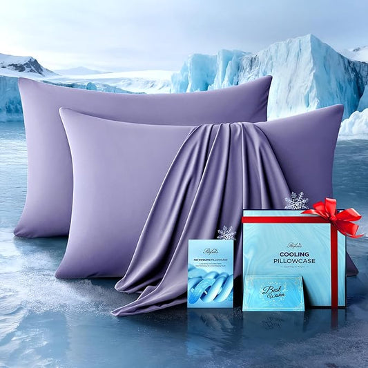 Ultra-Chill Cooling Pillowcase Set of 2 for Hot Sleepers, Softer Than Silk Pillow Cases for Protecting Hair & Skin, Breathable Bed Pillow Covers w/Zipper, Gifts for Women Men(Purple, King)
