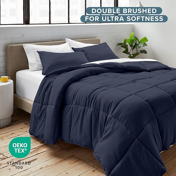 Bare Home Comforter Set - Oversized King Size - Ultra-Soft - Goose Down Alternative - Premium 1800 Series - All Season Warmth (Oversized King, Midnight Blue)