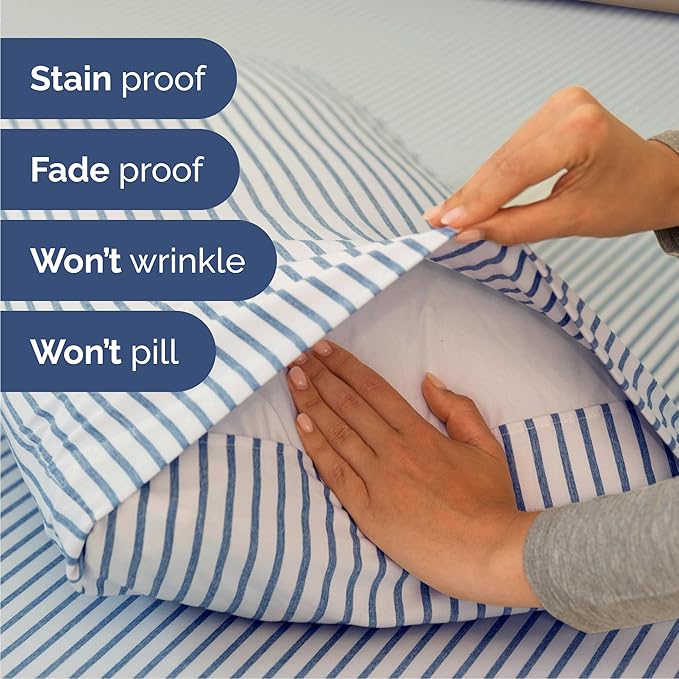 Cal King 6 Piece Sheet Set - Comfy, Breathable & Cooling - Soft Hotel Luxury Bedding for Women, Men, Kids, Teens & Children - 1 Flat & 1 Fitted Sheet & 4 Pillowcases w/ Deep Pockets - Blue Stripes 2