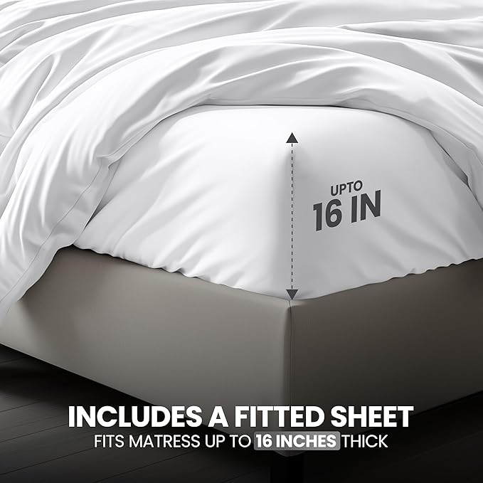 Utopia Bedding Duvet Cover Queen with Fitted Sheet (60x80) - 2 Pillow Case Standard - All Season Luxury Bed in a Bag with Zippered Duvet Cover - No Comforter (White)