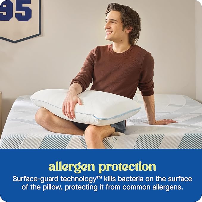 Sealy Dreamlife Queen Size Memory Foam Cooling Pillow with Surface Guard Technology, Removable Machine-Washable Cover, 1 Year Limited Warranty, White