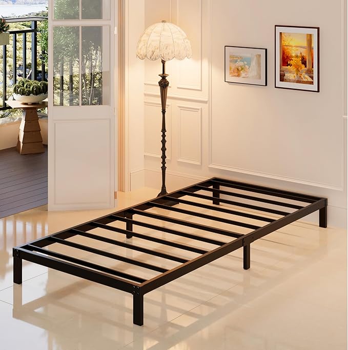 Maenizi 8 Inch Twin Bed Frame No Box Spring Needed, Heavy Duty Metal Platform Bed Frame Twin Size Support Up to 2500 lbs, Easy Assembly, Noise Free, Black