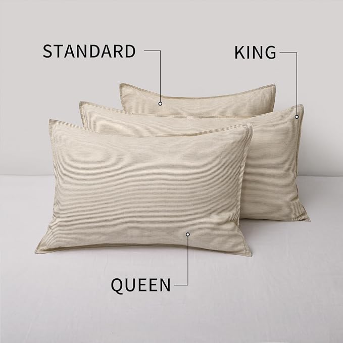 CHUFFED 100% French Linen Pillow Cases Standrad Size Set of 2, Stone Washed Flax Pillow Shams with Zipper Closure - Breathable & Cooling for Hot Sleepers,20x26 Inches,Brown Stripe