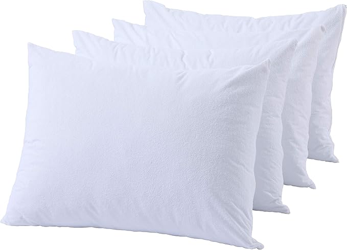 Niagara Waterproof Pillow Protectors Queen 4 Pack Cotton Terry 100% Waterproof Cooling Zippered Cotton White T Pillow Encasement Washable Long Life Soft Breathable