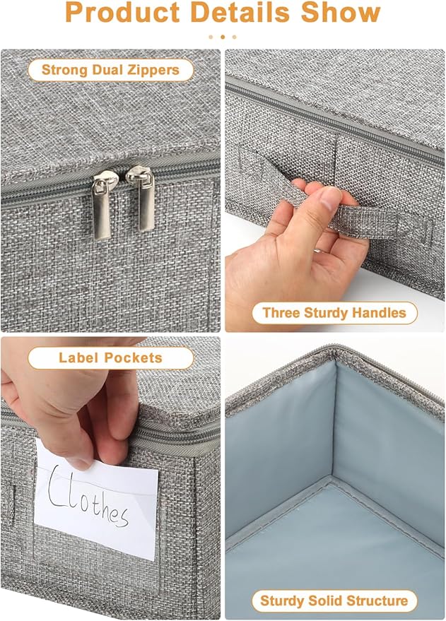 punemi 4.5 Inch Tall Under Bed Storage Containers,Low Profile Underbed Clothes Storage Bin with Sturdy Side & Bottom Support, Use as Clothes Organizer, Pillow and Blanket Organizer, 2 Pack, Grey