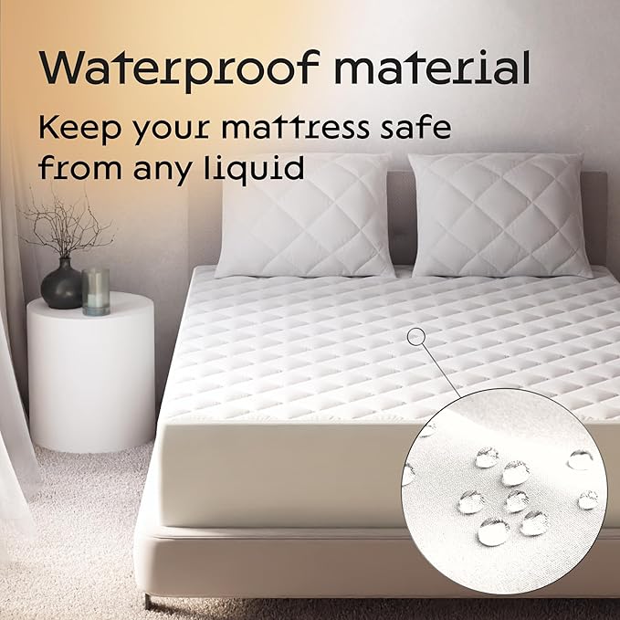 100% Waterproof Cotton King Mattress Protector - 360 Pad Protection Against Spills, Stains & Accidents for Parents & Pet Owners - Noiseless & Cooling Quilted Top