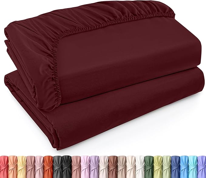 Utopia Bedding Twin XL Fitted Sheets - Bulk Pack of 2 Bottom Sheets - Soft Brushed Microfiber - Deep Pockets - Shrinkage & Fade Resistant - Easy Care (Twin XL, Burgundy)