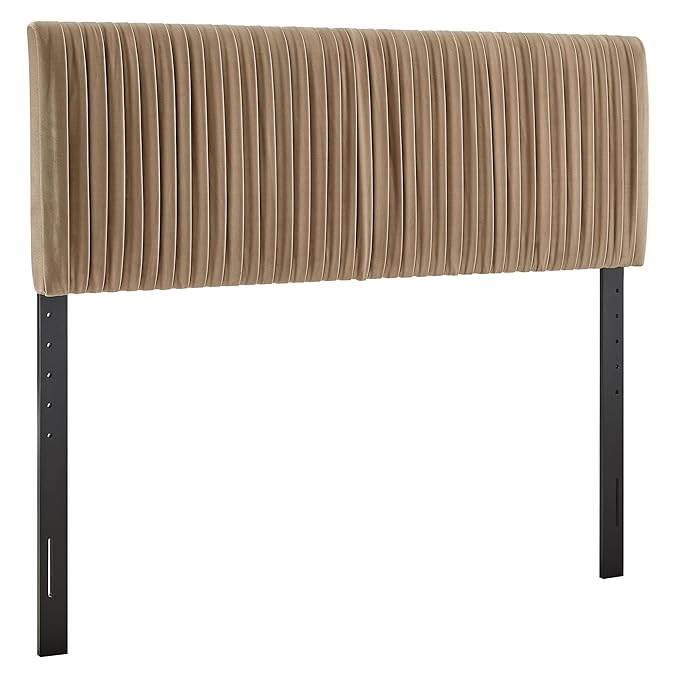 Modway Eloise King Velvet Headboard with Ruched Details in Taupe - Modern Bed Headboard Only with Stain-Resistant Performance Upholstery, Height-Adjustable Mount