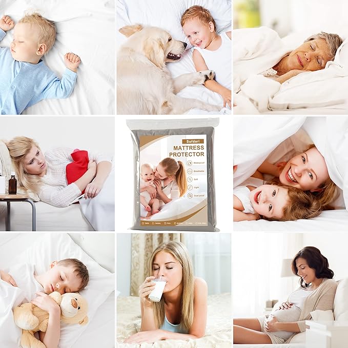 Sufdari Waterproof Mattress Protector, Mattress Cover Twin Size for Bed,18" Deep Pocket Fitted Sheet Style Mattress Protector with Elastic Rubber Band-Gray,Twin