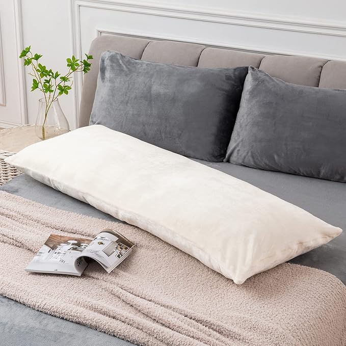 BEDELITE Body Pillow Cover with Zipper Closure, Super Soft and Cozy Fuzzy Fleece Pillowcase 20 x 54 Inches, Luxury Fluffy Plush Long Body Pillow Pillowcase for All Seasons(Off White)