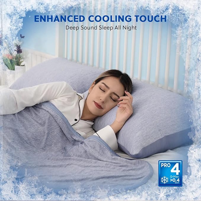 HOMFINE Cooling Pillowcases Queen Size - Double Side Q-Max 0.439 Cooling Fiber for Pillow Protector, Breathable Cold Pillow Cover for Hot Sleeper Night Sweat, Hidden Zipper, 2 Pack (20"x30", Blue)