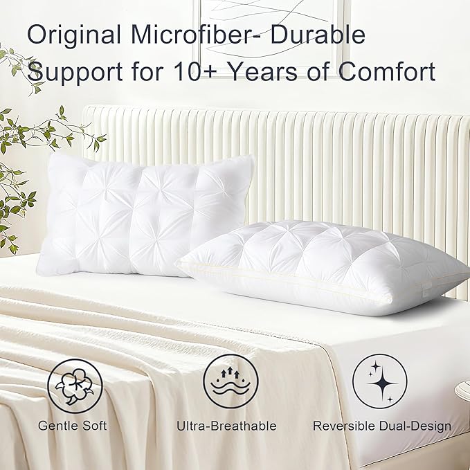 Support Bed Pillow Queen Size Set of 1 – Super Soft Down-Alternative Filling with Cotton Cover, Hotel Quality for Side Sleepers, Breathable & Oeko-TEX Certified