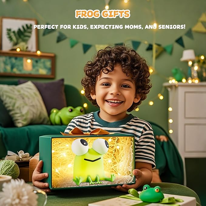 FAMIDUO Cute Frog Night Light, LED Silicone Squishy Novelty Animal Lamp,3 Levels Dimmable/Timer Nursery Nightlight for Kids, Rechargeable Touch Bedside Lamp, Bedroom/Dorm Decor, Baby Boys Girls Gifts