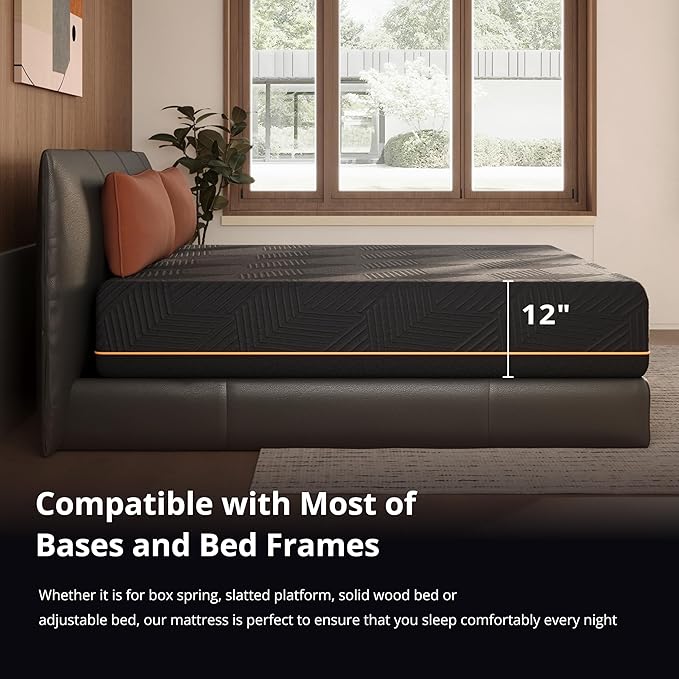 MLILY EGOHOME 12 Inch King Size Memory Foam Mattress for Cooling Sleep, Pressure Relief Cooling Copper Gel Bed in a Box, Foam Made in USA, CertiPUR-US Certified, Medium Firm, 76x80x12 Black