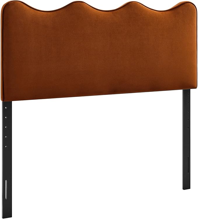 Monday Athena Queen Size Performance Velvet Adjustable Headboard in Rust - with Scalloped Wave Design and Stain-Resistant Velvet Upholstery