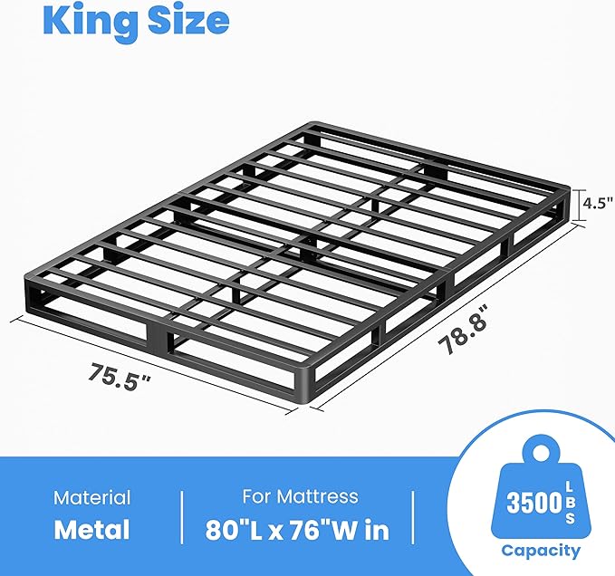 ROIL 5 Inch King Box Spring, Heavy Duty Metal Low Profile Bed Base Mattress Foundation with Fabric Cover, 3500lbs Max Weight Capacity, Easy Assembly, Noise Free, Non-Slip