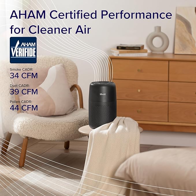 LEVOIT Air Purifiers for Bedroom Home Dorm, AHAM VERIFIDE, 3-in-1 Filter Cleaner With Aroma Pad, Filters Smoke, Allergens, Pet Dander, Odor, Dust, Office, Desktop, Core Mini-P, Black