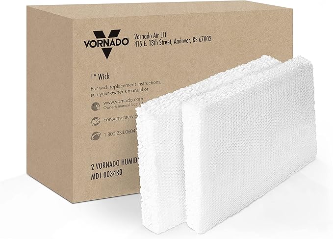 Vornado MD1-0034 Replacement Humidifier Wick, 1-Inch Thick, Replace at Recommended Intervals for Best Performance, Disposable, Genuine Fit for Select Evaporative Humidifiers, White (Pack of 12)