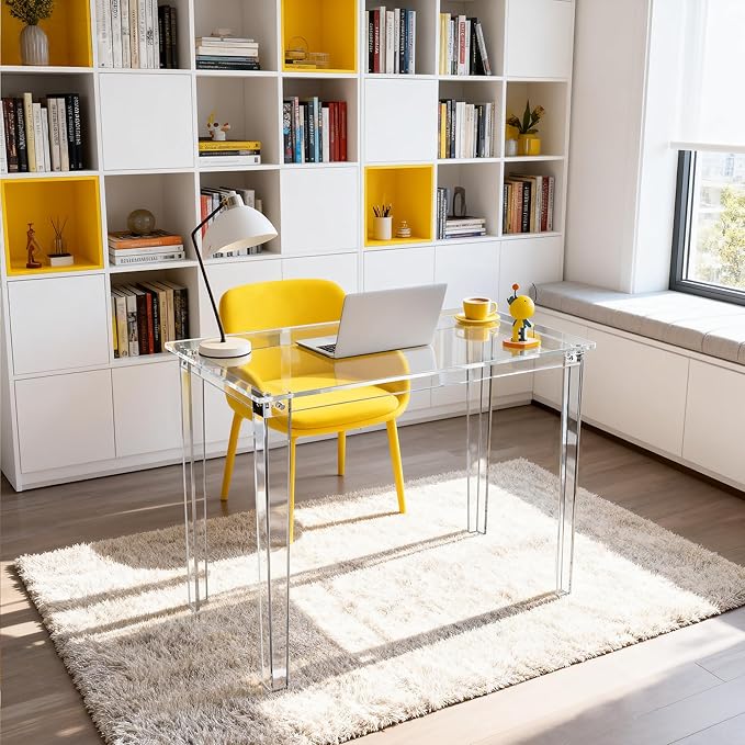 Acrylic Desk, Clear Modern Writing Table for Home Office (Clear, Small)