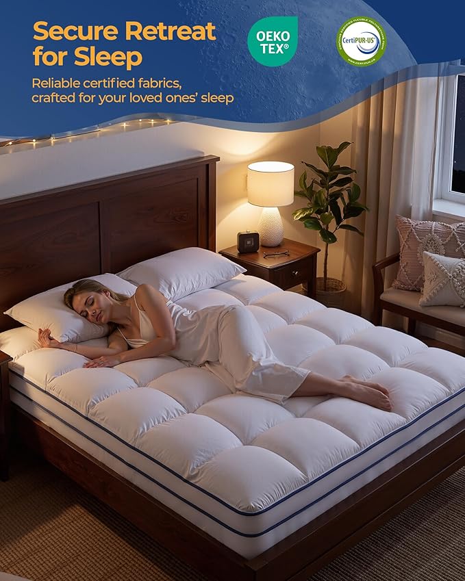 KAYFIA King Mattress Topper,Extra Thick Mattress Pad Cover for Deep Sleep,3D+7D Snow Down Alternative Fill Overfilled Plush Pillow Top Mattress with 8-23 Inch Deep Pocket-White