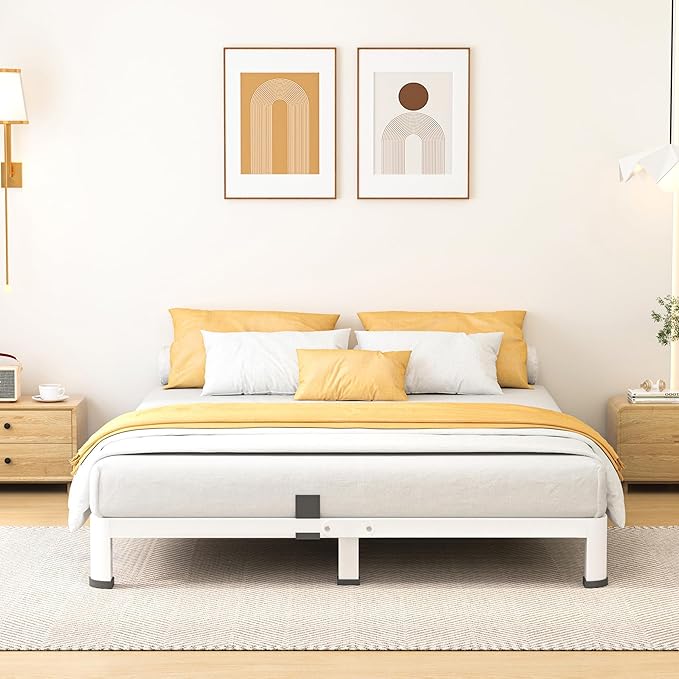 Superay 10 Inch Full Size Metal Platform Bed Frame with Round Corners, Storage Space Under High Bed Frame-Heavy Duty Steel Slats Support, Noise Free - Easy Assembly - No Box Spring Needed, White