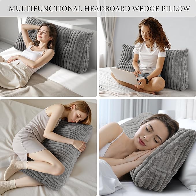 Headboard Pillow Twin XL, Triangular Wedge Pillow Headboard, Cushion Headboards Reading Pillows, Backrest Pillows for Sitting in Bed or Working with Removable Cover, Grey