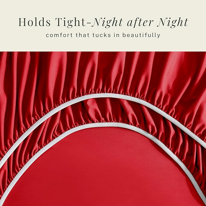 Hearth & Harbor Extra Deep Pocket Sheets - Fits Mattress 18-24 Inches Deep - Extra Deep Pocket Twin Sheets Sets - 4 Piece Twin Size - Cherry Red