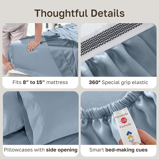 California Design Den Split King Sheets Sets for Adjustable Bed - Buttery Soft 800 Thread Count 100% Cotton Set, Sateen Bedding Set with Durable Twin XL Fitted Sheets - Dusty Blue