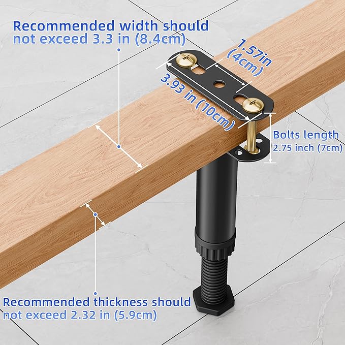 Wlrrcwdttc 4 Pcs Adjustable Height Bed Support Legs 7.08-12.5 inch with Locking Ring, Bed Frame Center Support Legs for Bed Frame/Bed Center Slat/Furniture, Bed Legs Replacement Bed Slats Support Legs