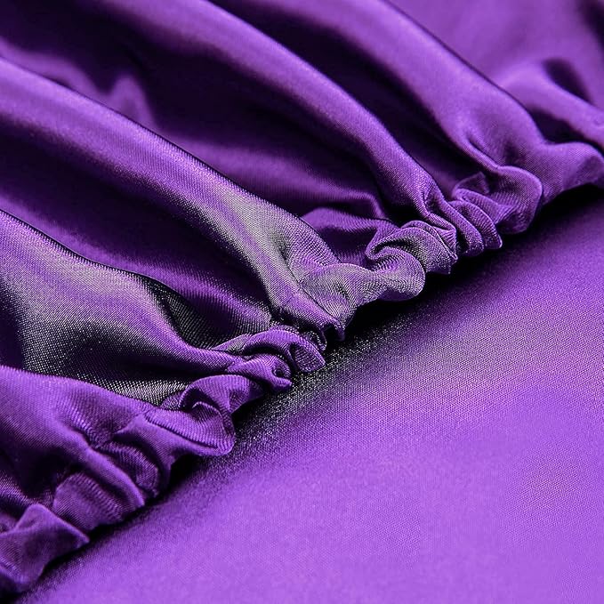 Homiest 4pcs Extra Deep Pocket Satin Sheets Queen Size Bed Set, 18-24 Inch Deep Pocket Bed Sheets Purple Satin Sheet Set, Silky Satin Bedding Set Luxury Fitted Sheet Set Fits Ultra Deep Mattress
